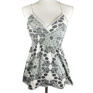 Vtg Lei Babydoll Cami Tank Top Y2K Whit Floral Paisley Padded Fairy Grunge 90s L